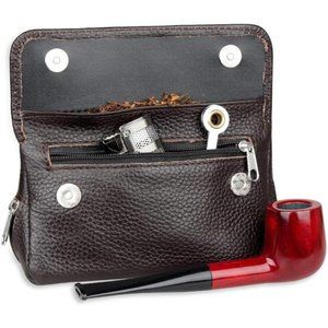 Genuine Leather Smoking Tobacco PipePouch Case Bag for 2Pipes Tamper Filter Tool